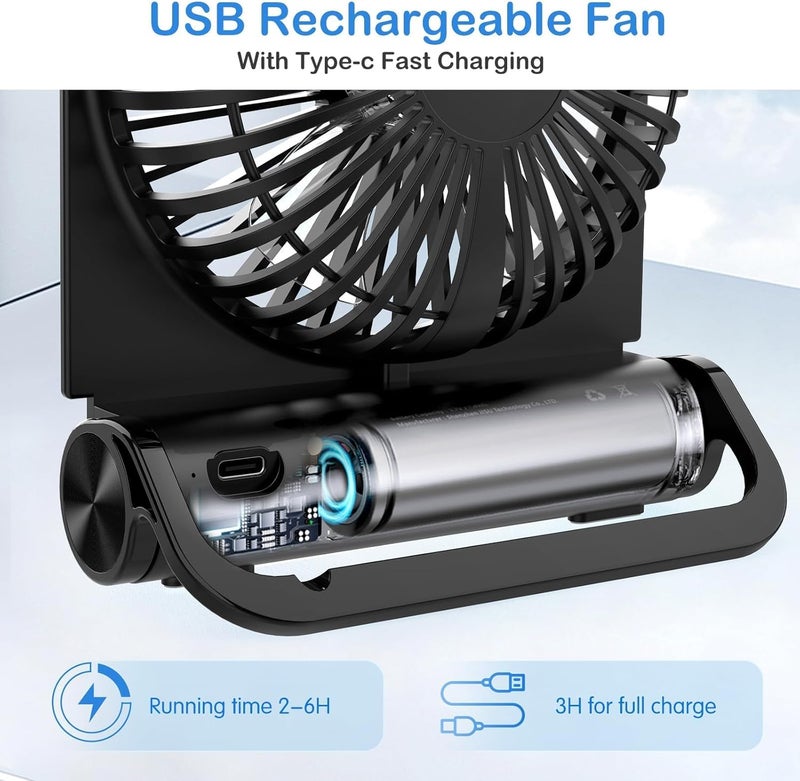 EasyAcc Small Desk Fan Personal Fan, 2000mAh Battery Quiet Mini Desktop Fan Portable Rechargeable Fan for Cruise, Travel Office Pet Cooling Hot Flashes Travel Essentials - Image 2